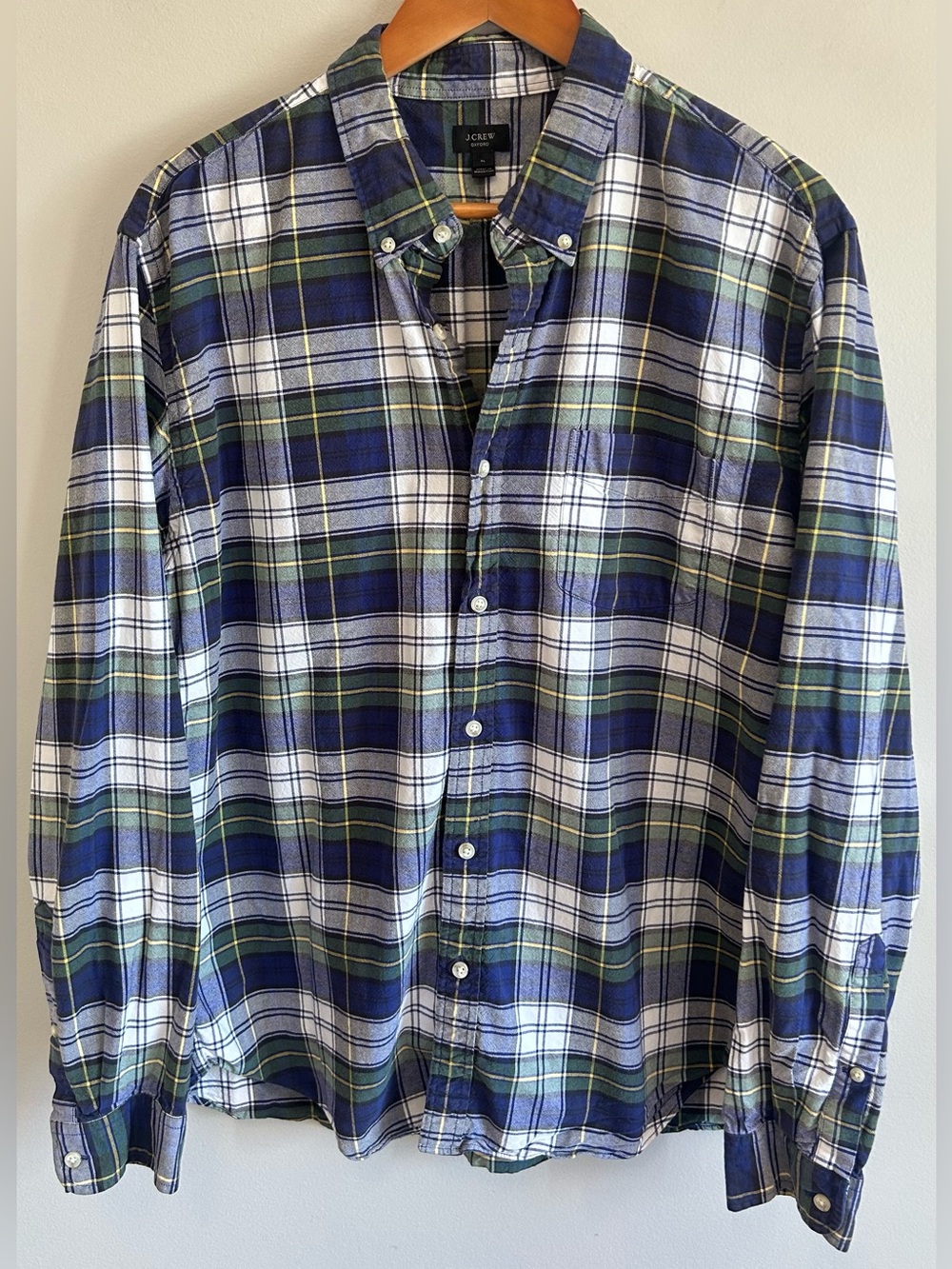J.Crew Oxford Button Up Shirt Mens XL Navy Green Tartan Plaid Slim Fit 2012